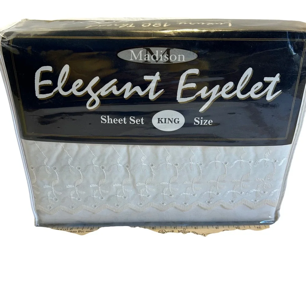 Vintage Madison Elegant‎ Eyelet King Sheet Set NIP NOS Percale 180TC Bedding